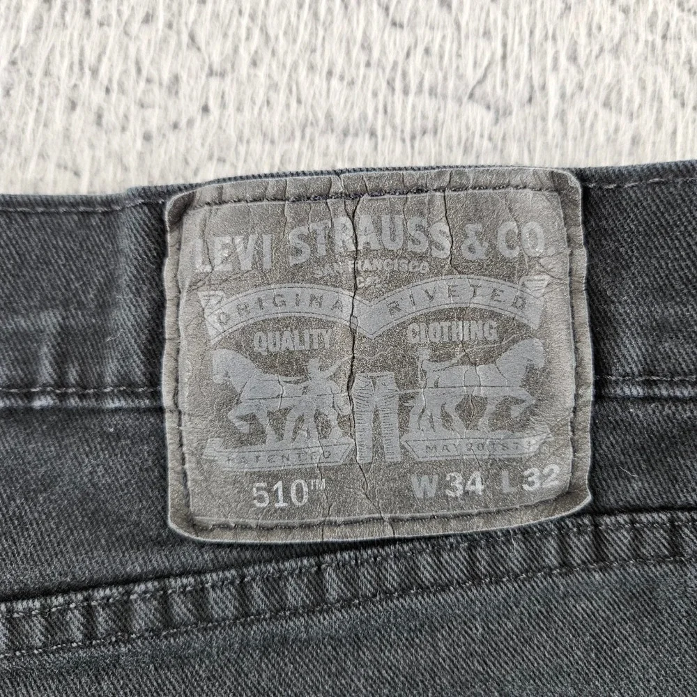 Levis 510 Skinny Jeans Mens 34x32 Black Stretch‎ Denim Western Work Pants